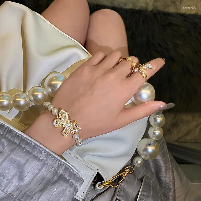Bracelets de charme Design Bijoux de mode Haut de gamme Naturel Perle d'eau douce Cristal Papillon Extensible Réglable Femme BraceletCharm Lars2