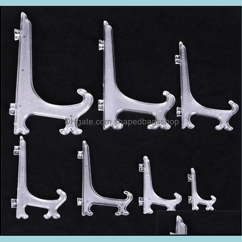 cheap wholesale tall clear frosted plastic display stand easels or plate holders display dinner plates pictures phone frame