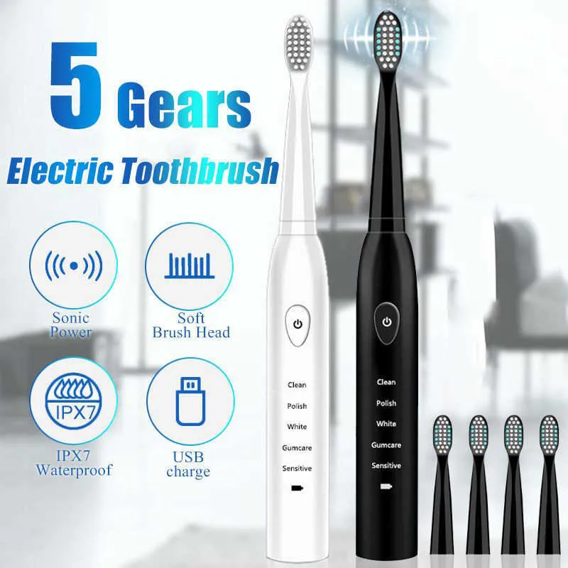 Powerful Ultrasonic Electric Toothbrush Rechargeable Washable Electronic Whitening Waterproof Effect