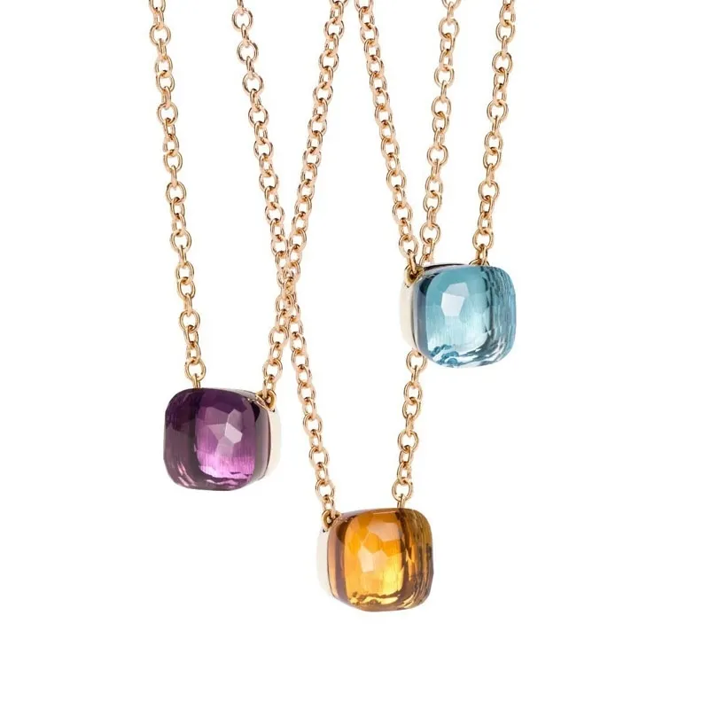 Baoyoc célèbre marque élégant multicolore bonbons cristal à facettes et pierre carré pendentif collier mode femmes filles fête bijoux