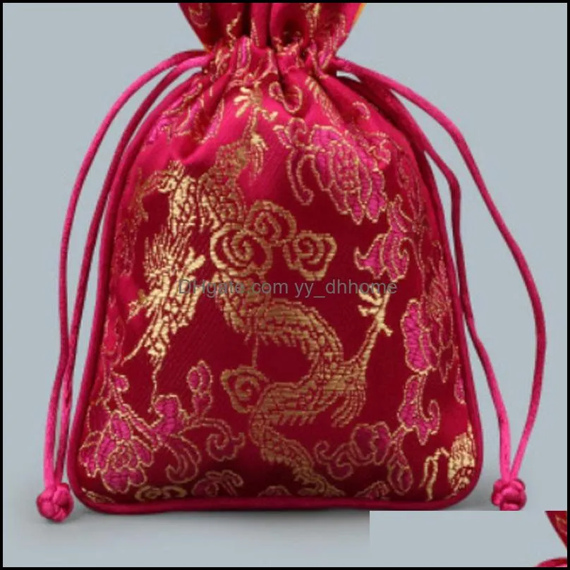 cute chinese style embroidery dragon pouch jewelry packaging drawstring bag wedding party birthday favors gift case