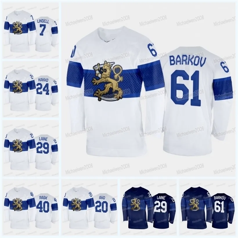 CeoMitNess MitNess Team Finland 2022 Beijing Winter Hockey Jersey Aleksander Barkov Tuukka Rask Juuse Saros Patrik Laine Kaapo Kakko Aho Esa Lindell