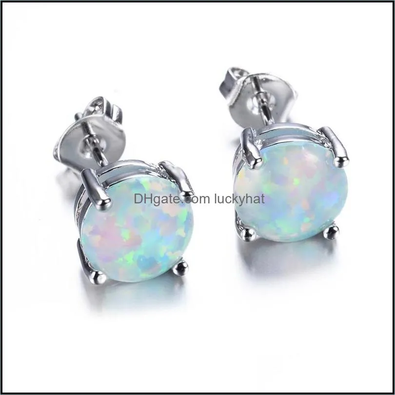 Fashion Opal Stud Earrings For Women Bridal Purple Pink Blue Tiny Opal Earrings Wedding Party Jewelry