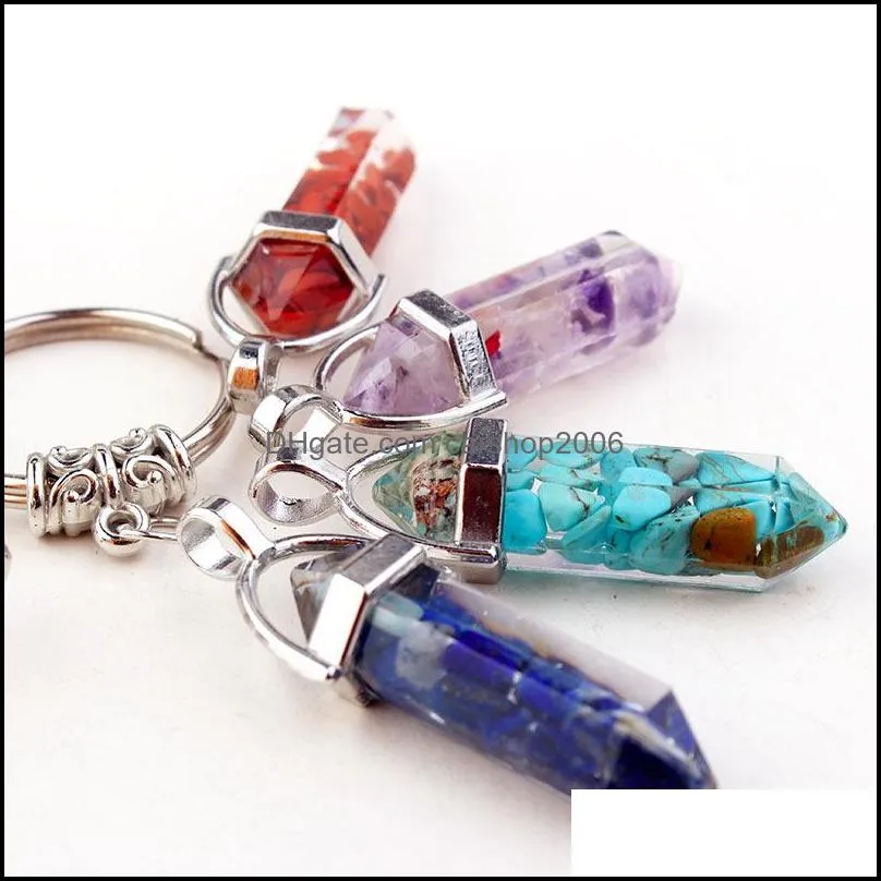 fashion resin chakras hexagonal prism key holder chain rings keychain accessories for women men