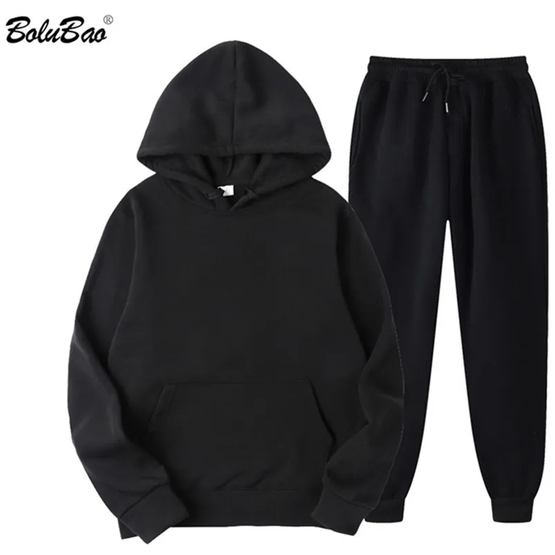 Bolubao Spring Men Casual Set Brand Solid Hoodie Pants Two Pieces Tracksuit Sportswear Hoodies Set Fu Male 220402