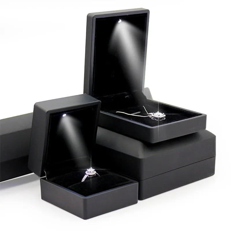 Caja De Anillo De Luz LED De Terciopelo, Tuche De Exposición De