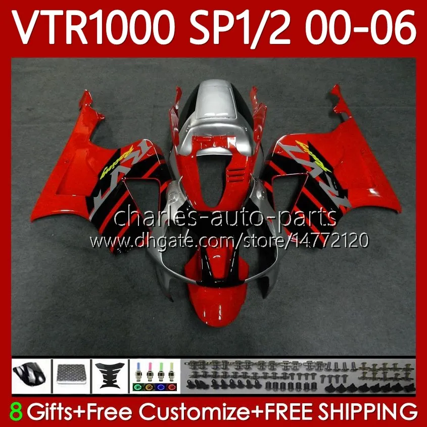 Body Kit für HONDA VTR1000 RTV1000 RC51 00 01 02 03 04 05 06 Karosserie 123No.84 VTR 1000 SP1 SP2 2000 2001 2002 2003 2004 2005 2006 Rot Schwarz Silber VTR-1000 2000-2006 Verkleidung