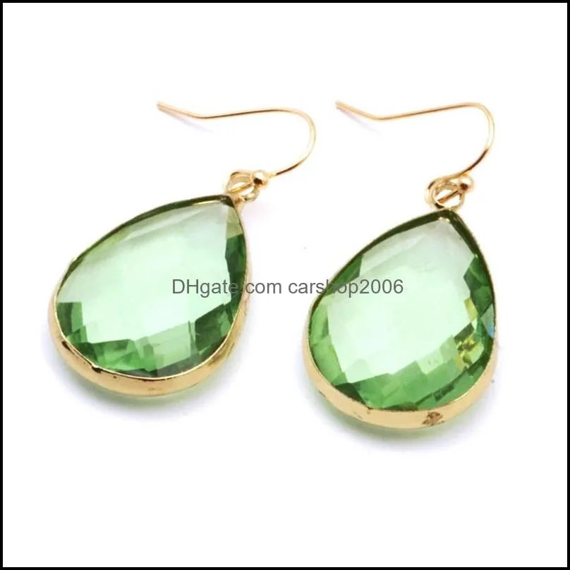 fashion transparent glass crystal charm earrings pink green blue waterdrop teardrop dangle earings for women jewelry