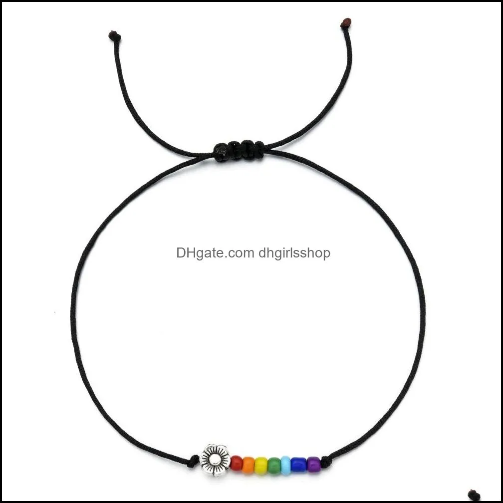 Wholesale Bohemian Rainbow Pearl Shell Butterfly Bracelet Black Rope Braided Knitting Handchain Adjustable Bracelet Free Shipping
