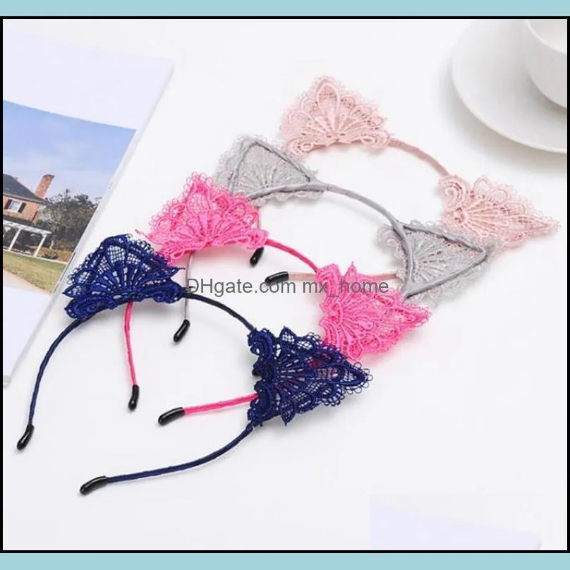 Lace Headband Cat Ear Girls Head Hoops Elastic Hair Band Wedding Party Photography Style Headwear Women Hair Accessories 9 Colors