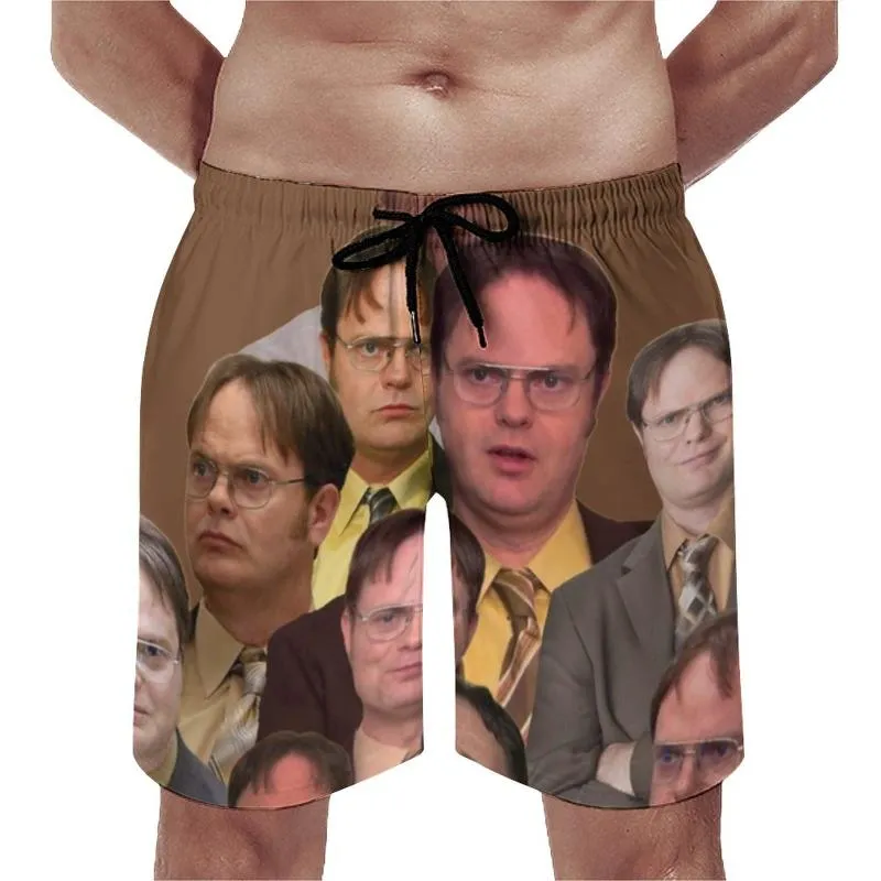 Herren-Shorts, Dwight Schrute, Group Board, The Office, Kurt, lustig, Jim Halpert, süße kurze Hosen, Herren-Druck, Badehose in Übergröße, Geschenk für Herren