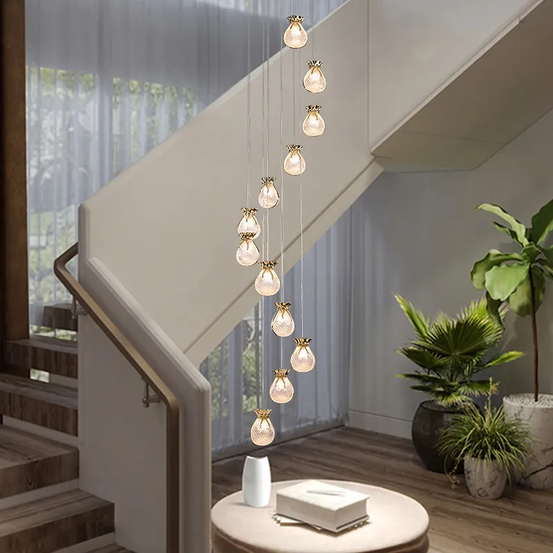 Modern uzun led lambalar spiral merdiven kristal avize aydınlatma kapalı lamba apartman villa oturma odası lambaları otel salonu ışık