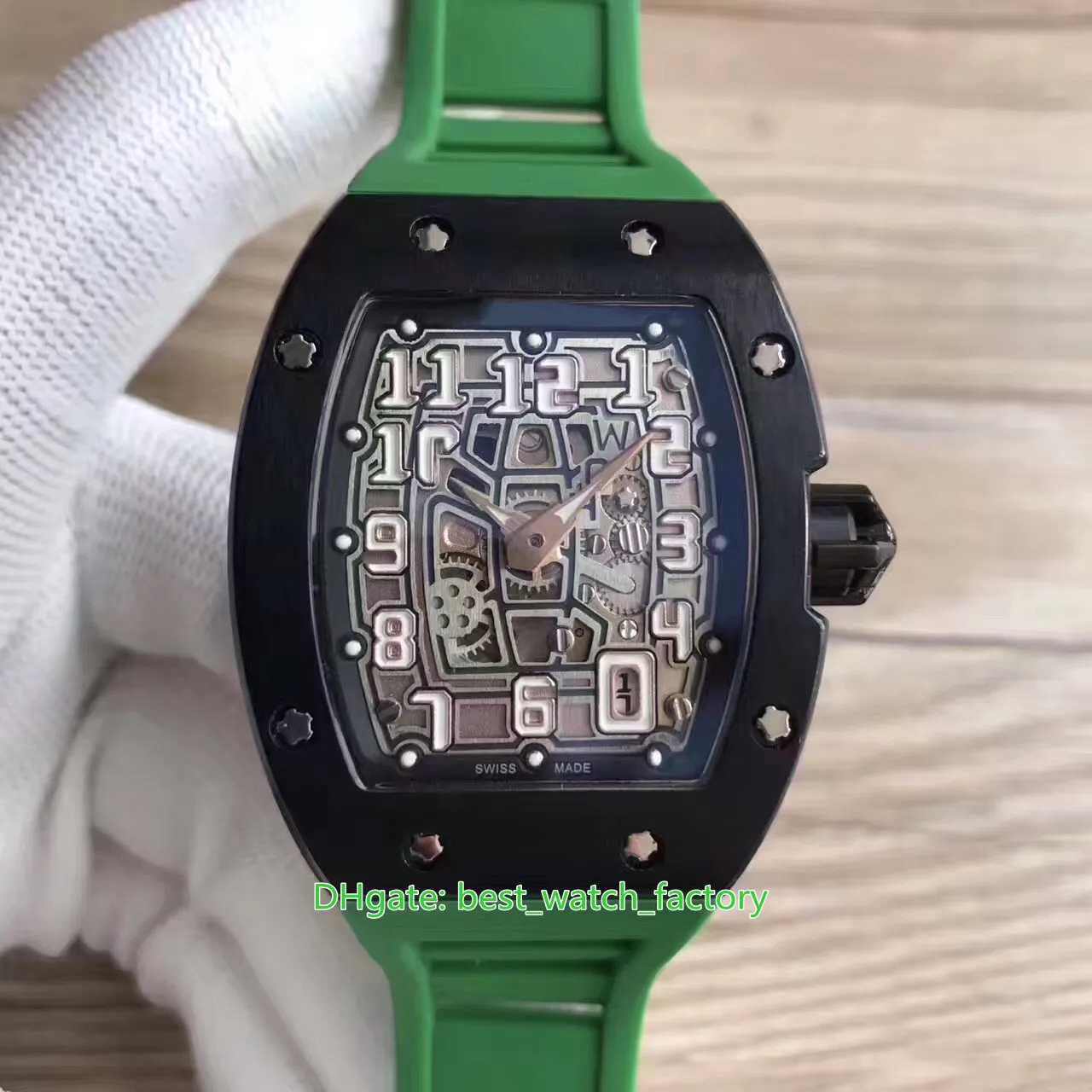 8 Stil En Kaliteli Saatler 38mm x 48mm RM67-01 Ekstra Düz İskelet Kauçuk Bantları Siyah PVD Kılıf Safir Cam Mekanik Otomatik Erkek İzle erkek Saatı