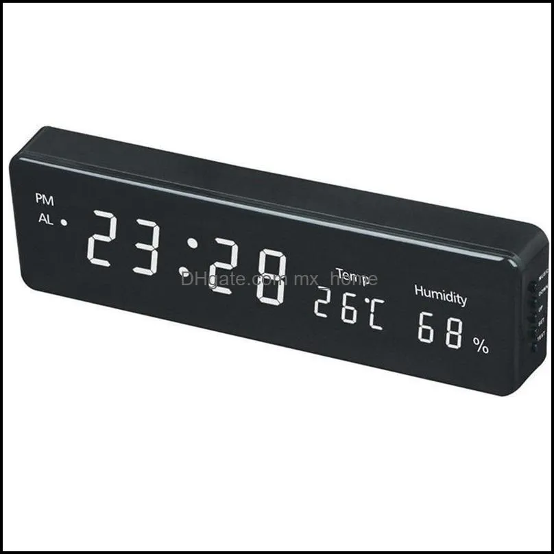 Digital Wall Clock Big LED Time Calendar Temperature Humidity Display Desk Table Clocks Electronic Watch Decor EU Plug