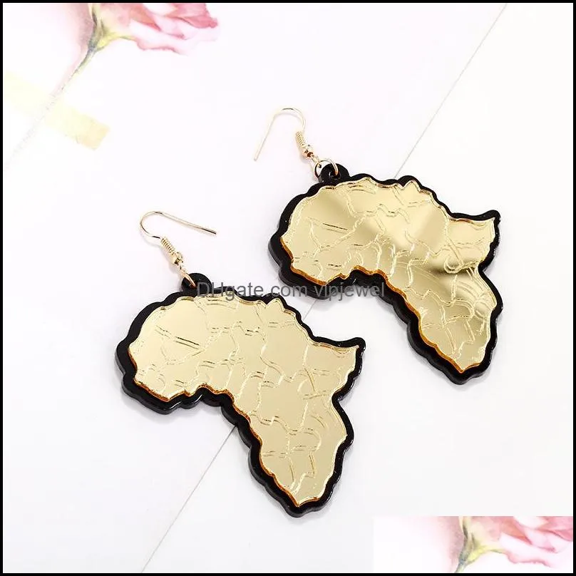 big size earrings hiphop jewelry gold acrylic african map earrings