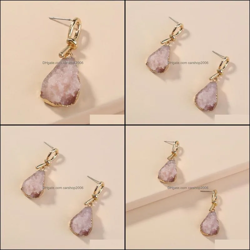 Retro Fashion Earrings Pink Crystal Imitation Natural Stone Drop Earrings Jewelry