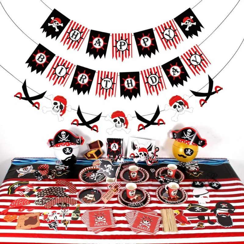 Party Decoration Pirate Theme Birthday Disposable Tableware Kids DIY Supplies Boys Favor