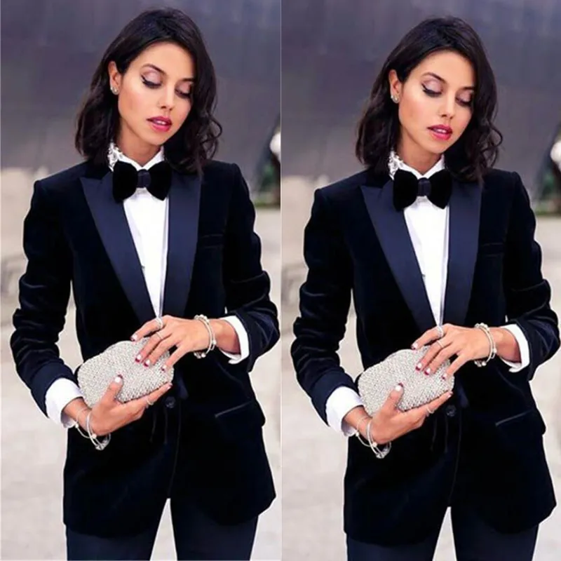 Bleu marine velours tenue robes de bal femme costume d'affaires pour robes formelles Tuxedos Costumes pour femmes Blazer pantalon dame Costumes