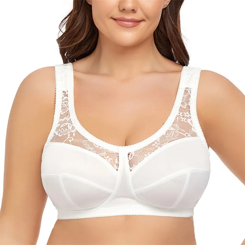 Branco confortável tamanho grande sutiã sem costura sutiã sem fio bralette todos os dias floral fino cobertura completa plus size sutiãs b c d e f g h i 220519