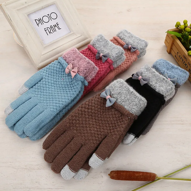 Lustige Winter Warme Acryl Gestrickte Magische Handschuhe Touchscreen Handschuhe Bogen Handschuhe WXY278