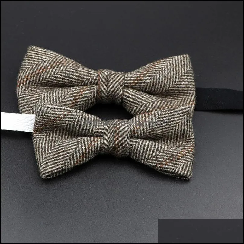 neck ties brand wool bowtie woven plaid stripped formal bow tie brown grey butterfly mens wedding party dress shirt suit accessories