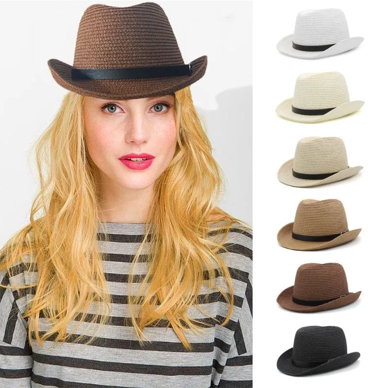 Berets Männer Frauen Stroh Klassische Retro Homburg Hüte Bowtie Band Fedora Caps Trilby Sonnenhut Jazz Sommer Einstellbare Größe M-L 7 1/8-7 3/8