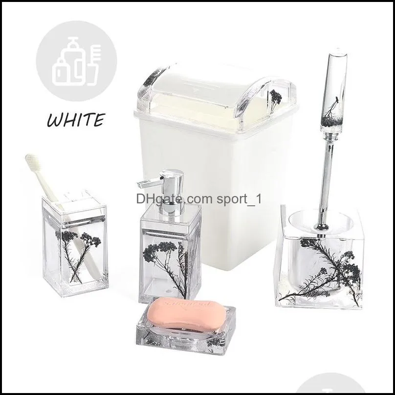 5pcs/Set Acrylic Bath Accessory Set Toothbrush Holder Soap Dispenser Soap Dish Trash Can Bathrooms Sets RRA12502