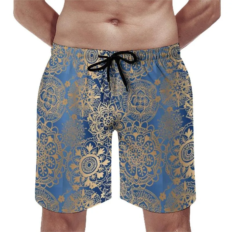 Pantaloncini da uomo Vintage Metallic Print Board Gold Mandala Pattern Pantaloni corti da spiaggia classici da uomo Custom Plus Size Costume da bagno