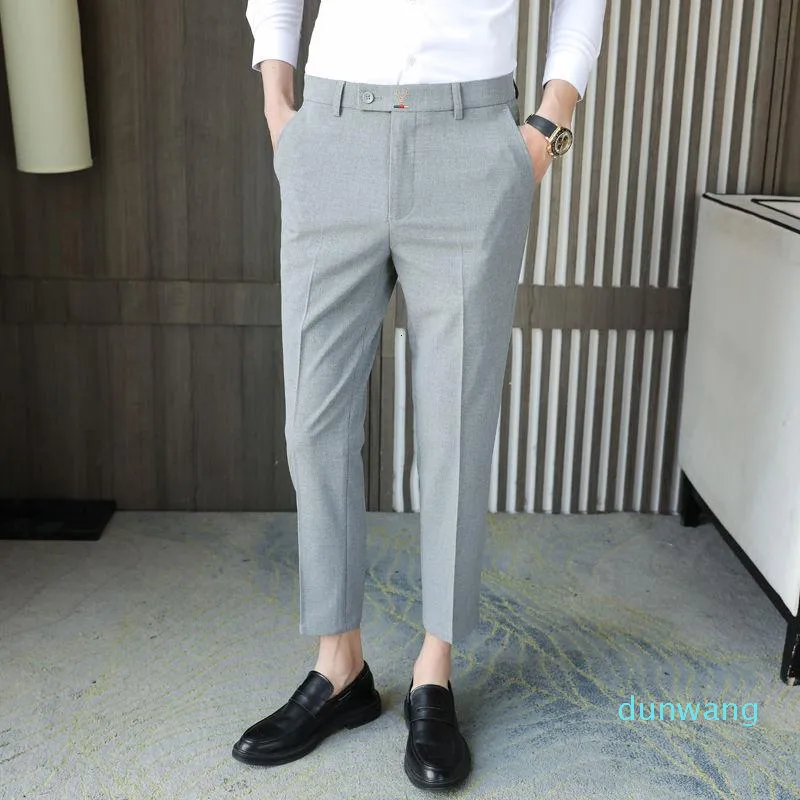 Men's Suits & Blazers Men's Trousers Small 2022 Spring Summer Embroidered Capris Casual Black Gray Suit Pant Office Interview College Tr