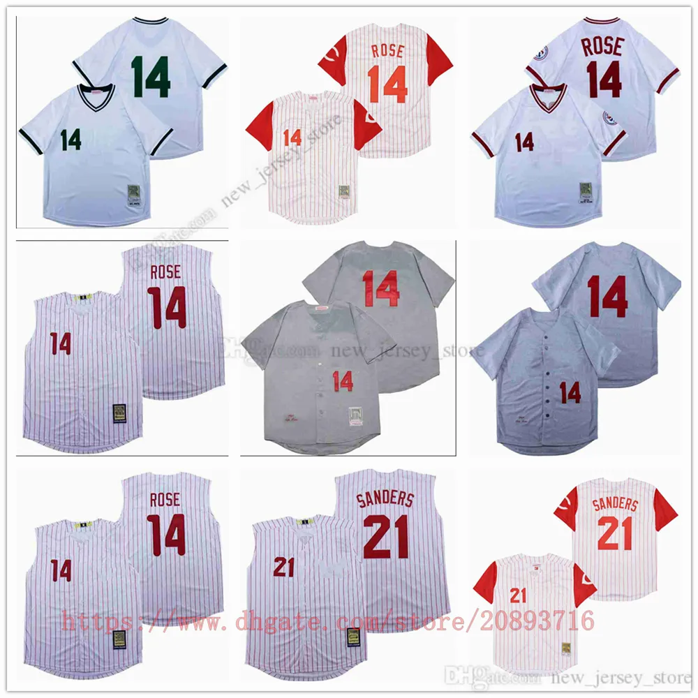 영화 빈티지 야구 유니폼을 입는 스티치 14 Peterose 21 Deionsanders는 모두 꿰매어 통기성 스포츠 판매 고품질 저지