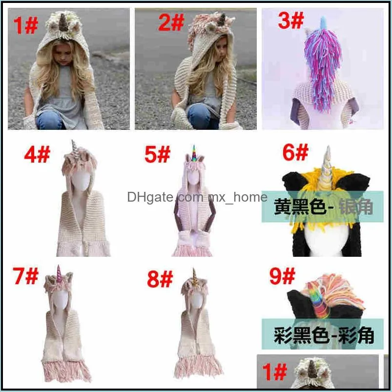 18 designs New Crochet Cartoon animal horn Winter Hat with Scarf Hooded Knitting Beanie Cosplay Photography Prop free shipping