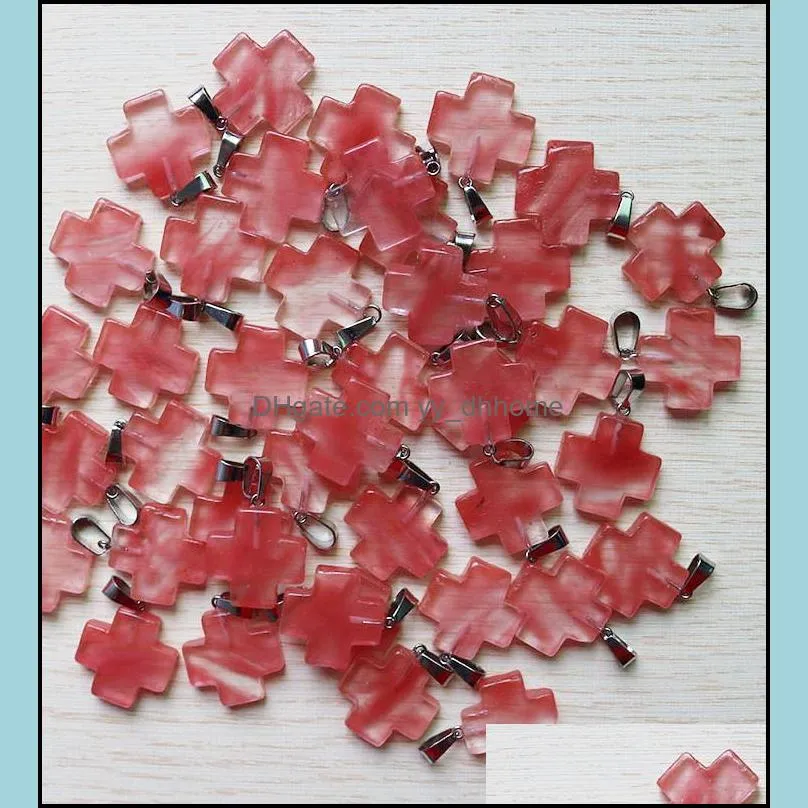 natural watermelon red stone cross shape pendants 20*20mm for diy earrings jewelry making woman gift wholesale 50pcs/lot