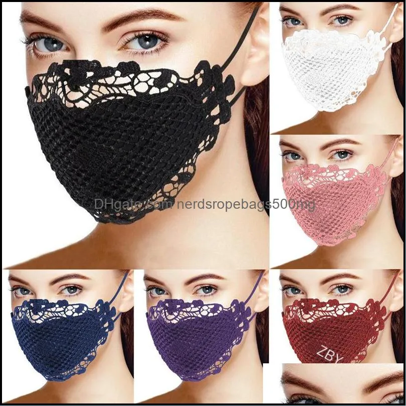 Lace Grid Face Masks Colorful Cotton Black Blue Mascarilla Fashion Reusable Mascherine Washable Custom Breathing Girls Female 4 5xba