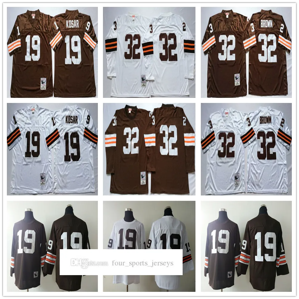 NCAA 75. Vintage Futbol 32 Jim Brown Formaları 19 Bernie Kosar Jersey College Brown Beyaz