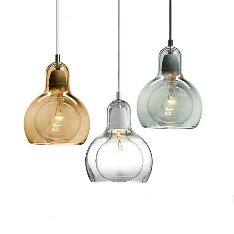 Lampes suspendues lumières modernes verre clair abat-jour Loft E27 220V pour salle à manger décoration de la maison éclairage ambre