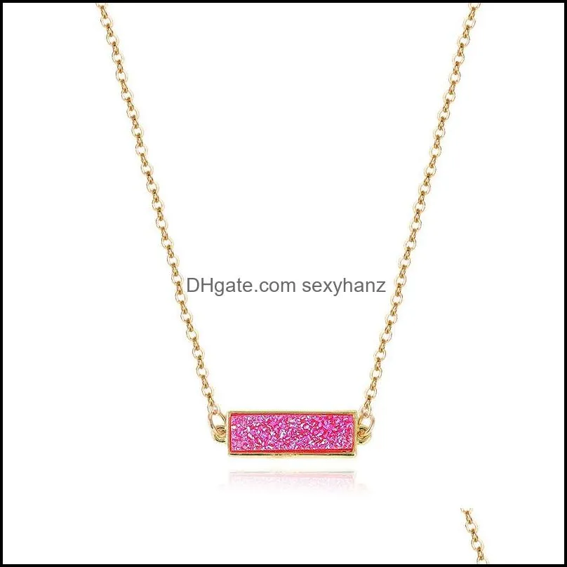 Personality Minimalist Gold Plated Crystal Cluster Pendant Colorful Resin Geometric Rectangular Lady Necklace For Women Party Jewelry 398