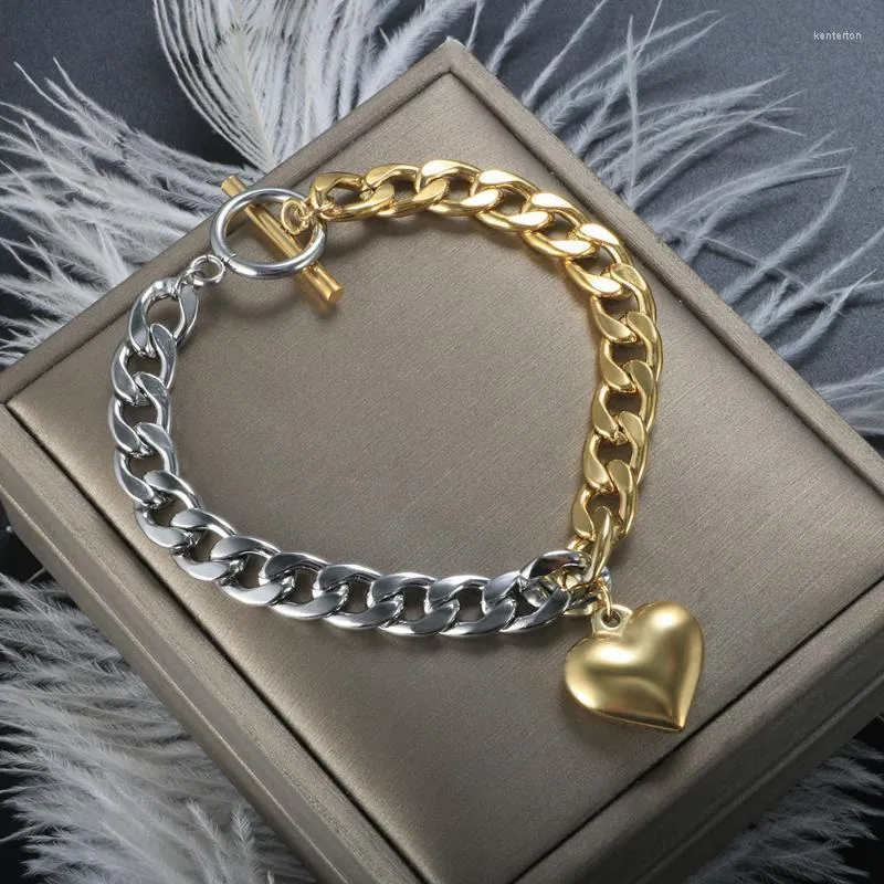 Charm Armbänder ZMFashion Herz für Frauen Männer Liebe Paare Fußkettchen Kubanische Halbgold und Silber Armreifen Kette JewelryCharm Kent22