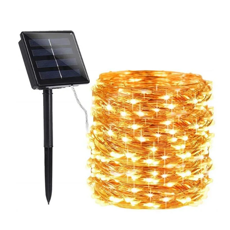 سلاسل 100/200 LED Solar Copper Wire String Srack Strip Fairy Garland Garden Garden Decorative Light Wedding Dropshipleded