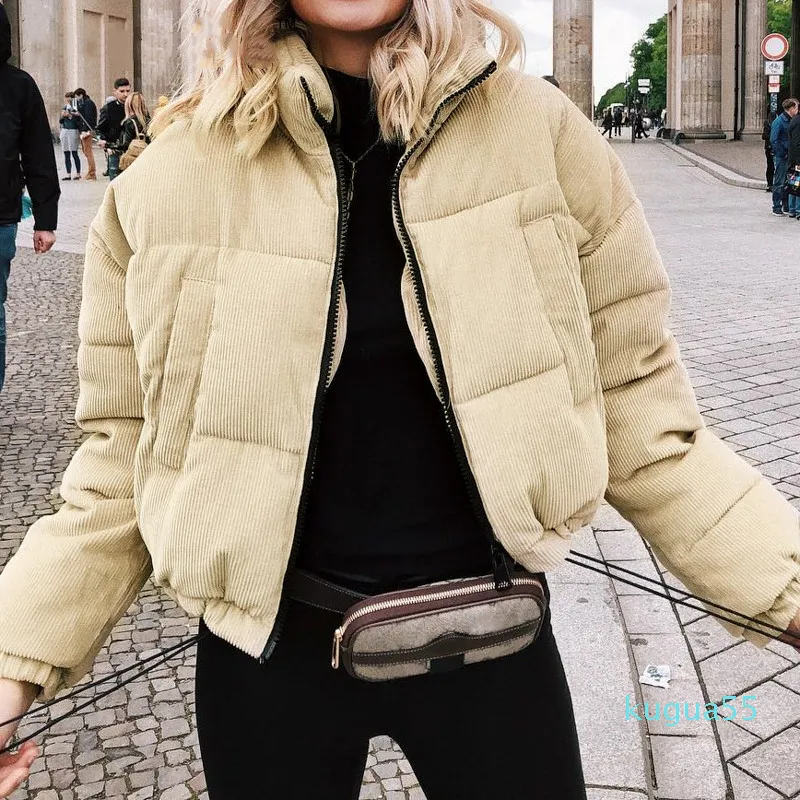 Giacca casual da donna in velluto a coste ispessito parka soprabito Inverno caldamente moda outwear cappotto streetwear oversize da studente Vestiti imbottiti di cotone