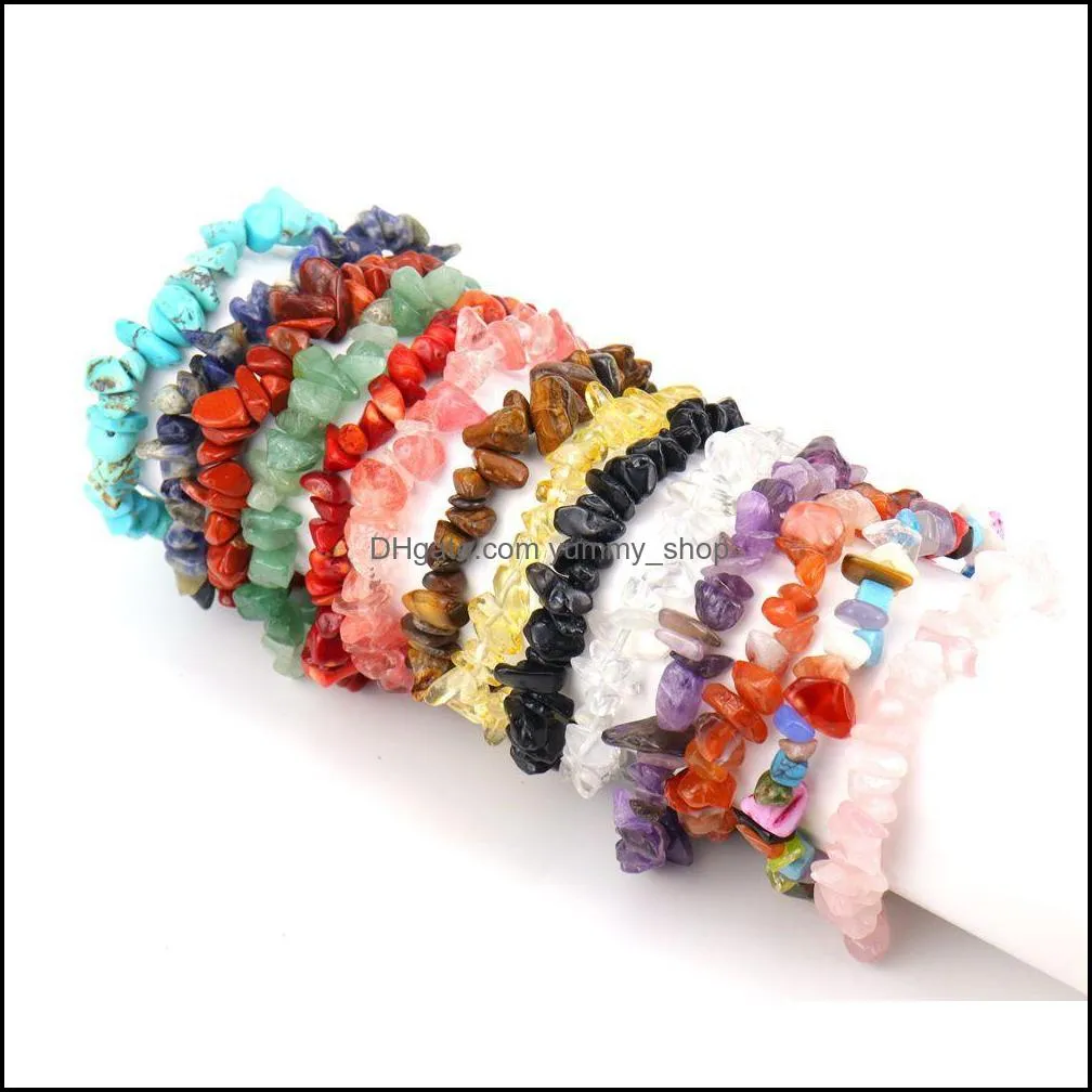 natural gem stone bracelet irregular crystal stretch chip beads link chain bracelets bangles quartz wristband for women