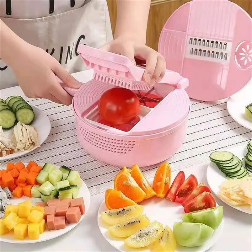 Multifunktion Vegetabilisk Cutter Fruit Slicer Grater Shredders Drain Baskicers 13 In 1 Gadgets Kök Tillbehör 210319