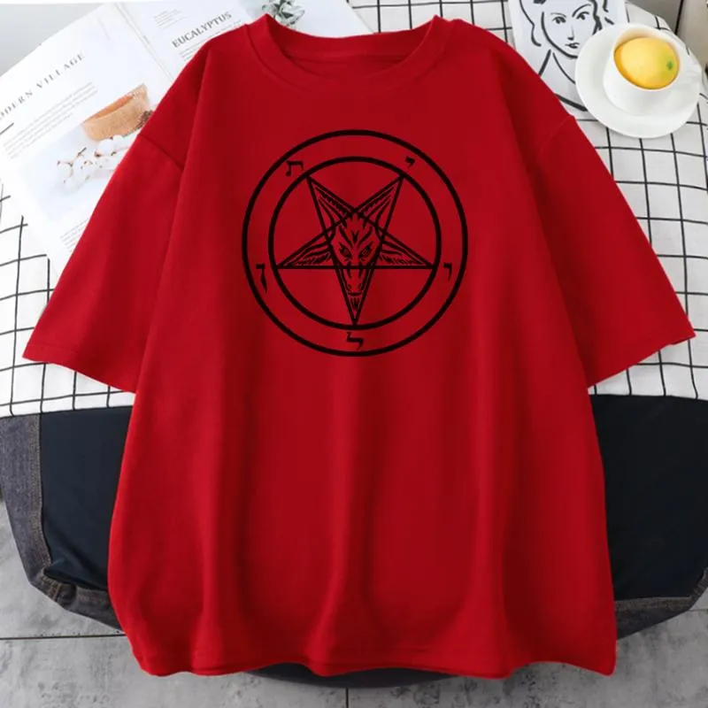 Camiseta de mujer Pentagram Gothic Occult Satan Camiseta de mujer Moda Oversize Simplicidad Marca Camisetas Verano 2022 Hombres TopsMujeres