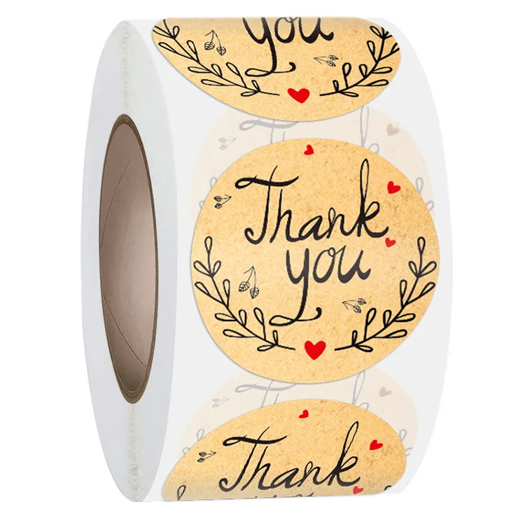 Adesivo di ringraziamento Adesivi adesivi di forma rotonda con motivo a foglie di carta Kraft 500 etichette per rotolo da 1,5 pollici 1222319