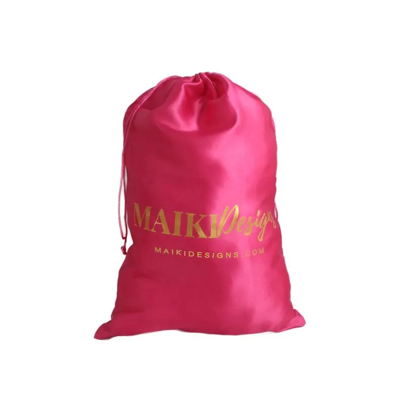 Emballage cadeau Logo personnalisé impression perruque de cheveux humains de luxe sac d'emballage en Satin étendre la taille 28X40cm cadeau