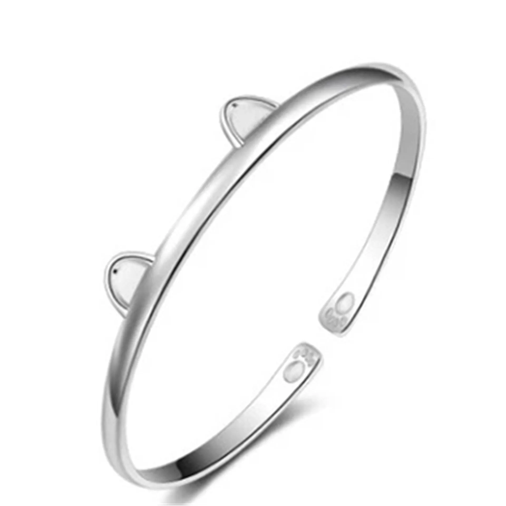 Silbernes Katzenohr-Armband-Armband, offenes Design, niedlicher Modeschmuck für Frauen, junges Mädchen, Kind, Geschenk, Manschettenarmband im Großhandel