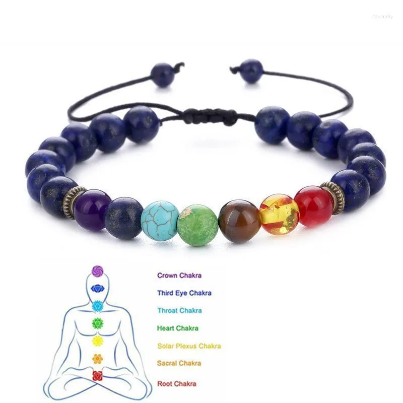 Perles Brins 7 Chakra Réglable Pierre Naturelle Oeil De Tigre Perle Bracelet Tissé Corde Chaîne Yoga Guérison Équilibre Hommes Femmes Bijoux Cadeau Fawn22