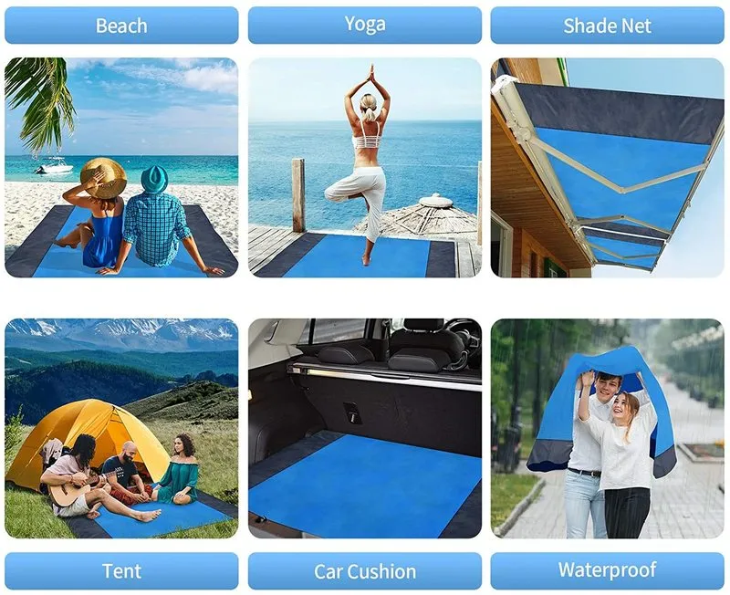 2x2.1m Waterproof Pocket Beach Blanket Folding Camping Mat tress Portable Lightweight Outdoor Picnic Sand 220317