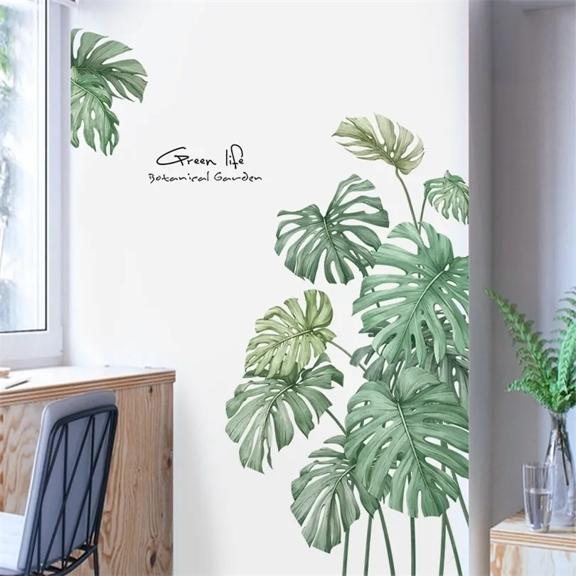 Green Life Nordic Style Turtle Leaf Plants ملصق جدار لغرفة المعيش