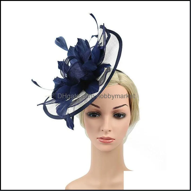 1Pc Hat Women Flower Mesh Ribbons Hat Headband or A Clip Cocktail Tea Party Headwewar for Girls Bridal Hair Accessories H0916