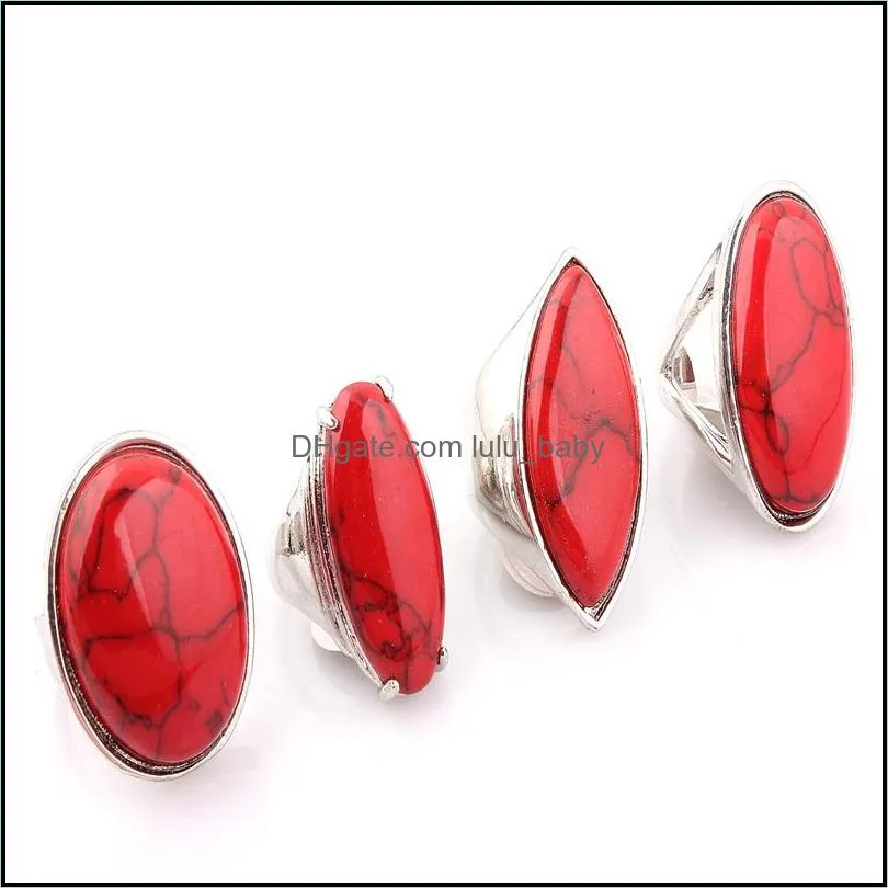 wholesale 30pcs rings band mix lot natural red stone silver plated ring alloy fashion jewelry for women men